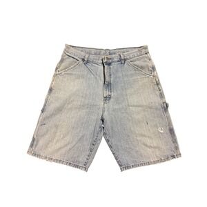 Wrangler Rugged Wear Carpenter Shorts Mens 33 Light Wash Denim Utility Distresse